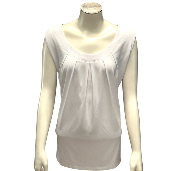 Kasper 2X White Pleated Scoop Neck Stretch Blouse Workwear Chic City Top Classic - Picture 2 of 13